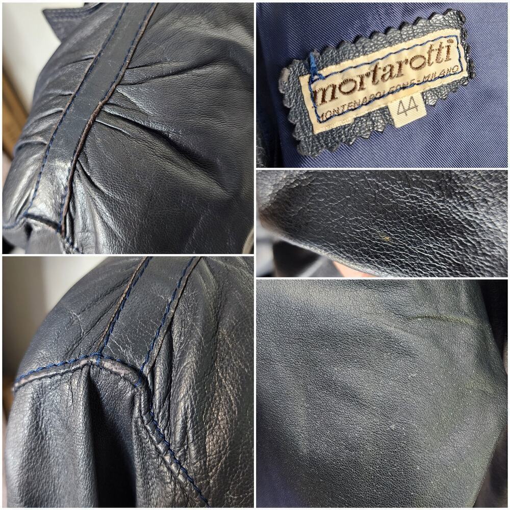Vtg Mortarotti Goth Retro Rustic Punk Light Faded Black Leather Jacket Sz 44 - Picture 5 of 5